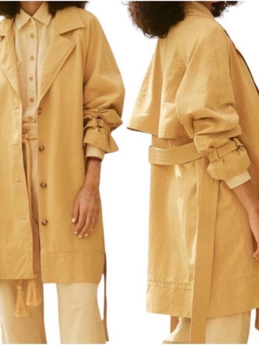 The Great 100 Cotton Marigold Yellow Belted Oversized Trench Coat S - Picture 3 of 8
